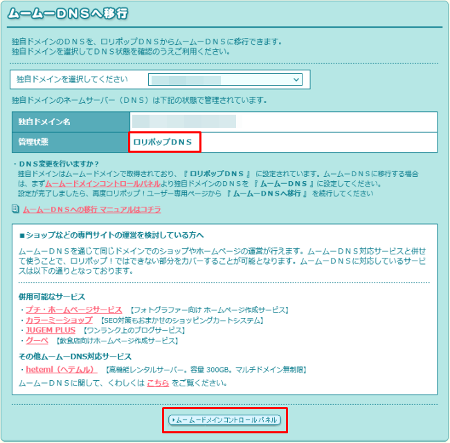 ロリポップDNSから移行2